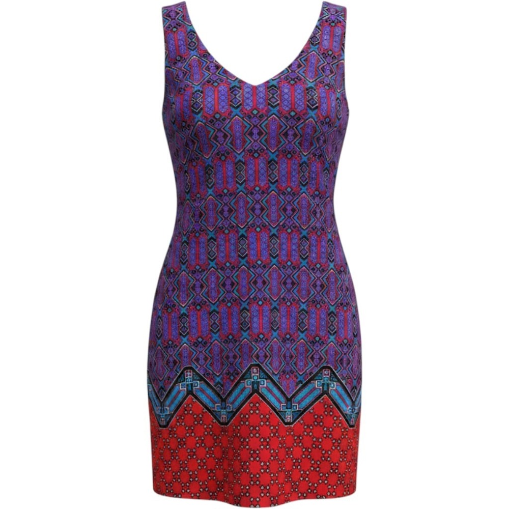 NWT  New St. Tropez West Abstract Sleeveless Dress Womens Size 8 Lined Red Blue